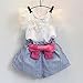 FEITONG Girls Lace T-shirt+Stripe Shorts Set