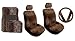 11pc Tan Leopard Low Back Seat Covers with Head Rest Covers, Front and Rear Floor Mats and Steering Wheel Cover with Shoulder Pads