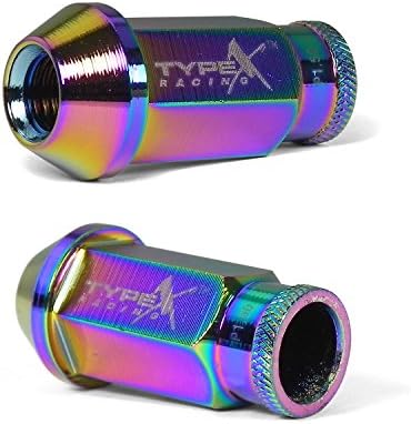 Neo Chrome 12x1.5 50mm Thread Extended Tuner Lug Nuts Typex Racing Aluminum JDM Style 20pc