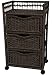 Simple Affordable Tall Size Bedside Lamp Table - 30" Rattan Style Natural Fiber 3 Drawer Chest w/ Swivel Casters - Black