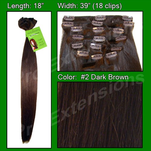 Pro Extensions 18" X 39" #2 Dark Brown 100% Clip on in Human Hair Extensions
