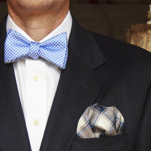 Bruno Piatelli Silk Pocket Square - Plaid with Blue, White and Grey