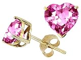 3.00 cts 14K Yellow Gold Plated 925 Sterling Silver Heart Created Pink Sapphire Earring Studs