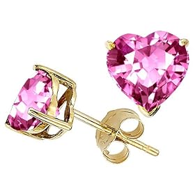 3.00 cttw 14K Yellow Gold Plated 925 Sterling Silver Heart Created Pink Tourmaline Earring Studs - Gold Plated Silver