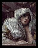 Francisco de Goya y Lucientes (Dome fresco in San Antonio de la Florida, Madrid, scene from the legend of St. Anthony of Padua: The Holy awakens a dead person in Lisbon, of the innocence of his parents testified, detail: pensive woman) Black Wood-Mounted Art Poster Print - 13