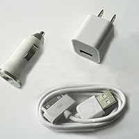 White Color USB Travel Kit with Car Charger, Wall Charger and USB SYNC Cable Adapter for Apple iPod & iPhone