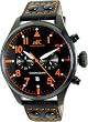 Adee Kaye AK7234-M Men's Black IP Classic Retro Chronograph Watch Leather Band