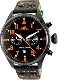 Adee Kaye AK7234-M Men's Black IP Classic Retro Chronograph Watch Leather Band