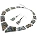 Abalone Inlay Necklace and Earrings Set in Square Style - 2.5'' Earrings, 16-18'' Adjustable Necklac