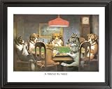 Dogs Playing Poker At Table Animal Picture Black Framed Art Print #1