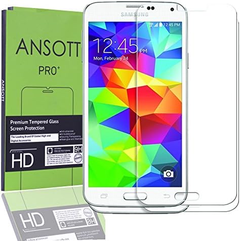 (2 Pack) Samsung Galaxy S5 Screen Protector,ANSOTT Premium Tempered Glass 0.26mm Anti-scratch,Bubble Free,Explosion-proof,Pressure-resistant 9h Hardness Screen Protector for Samsung Galaxy S5