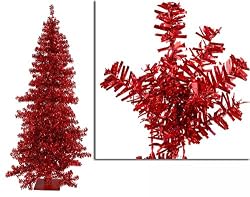 9' Pre-Lit Red Wide Cut Tinsel Artificial Christmas Tree - Red Lights