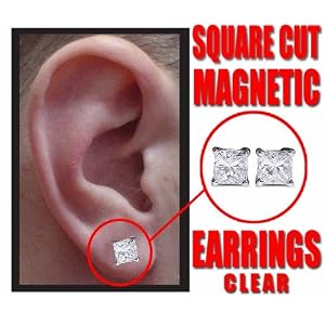Magnetic C.Z Pair of Square Cut Earrings (Large 8mm) #6