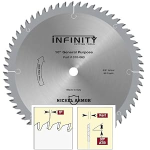 Click here to buy 010-060, 10 x 60 Tooth Radial Arm Saw Blade x .104 Kerf, 5 8 Arbor by infinity Tools.