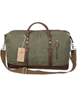 S-ZONE Oversized Canvas Leather Trim Travel Tote Duffel shoulder handbag Weekend Bag (Upgraded Version)