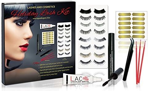 Eyelash Kit for All Holidays | 8 Sets Flexi Band Lashes | Apply Lashes on Easily with New Lash Tabs | Precision Curved Tweezers | Hypoallergenic Glue by Lashes and Cosmetics