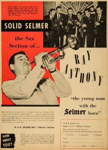1953 Ad Selmer Instruments Ray Anthony Saxophone Group - Original Print Ad