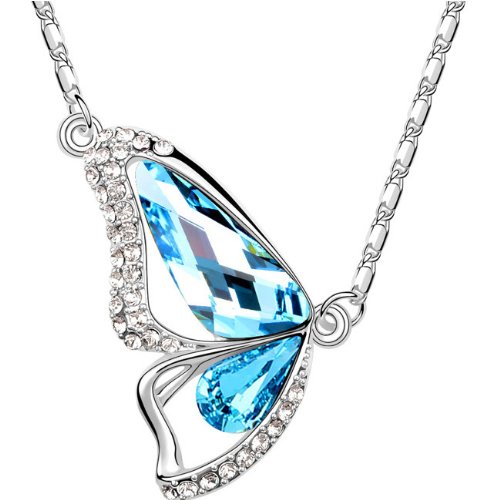 Swarovski Elements Crystal Diamond Accent Butterfly Pendant Chain Necklace for women teenage girls kids children, with a Gift Box, Ideal Gift for Birthdays / Christmas / Wedding