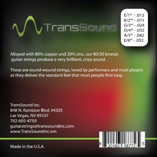 Acoustic Guitar String Set - 80/20 Light - 1 Set of 6 Strings - For Acoustic Guitar String Replacement - Treated to Resist Corrosion - Does Not Break Easily - Easy to Install - Made in USA