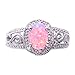 Synthetic Oval Pink Opal Sterling Silver Filigree Shank Women's Halo Wedding Ring SPJ
