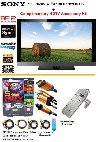 51ac6DzDFSL Brand New Sony Bravia KDL 55EX500 Series HDTV 1080p LCD HDTV With Complimentary HDTV package Kit Includes (2) 6FT Hdmi 1.3B Cables, 6FT Audio Interconnect Cable Screen Cleaner + Surge Protector
