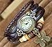 Boho Chic Vintage Inspired Leather Rope Wrist Bracelet Oval Watch with Butterfly (Coffee)