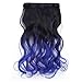 ACELIST New Two Tone One Piece Long Synthetic Thick Hair Extensions Curl/Curly/Wavy Clip-on Hairpieces 13 Colors (Black to Blue #16)