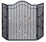 Outdoor Living : UniFlame 3 Fold Black Wrought Iron Gate Screen W/ Copper Leaves