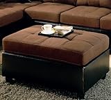 Ottoman with Chocolate Microfiber Tufted Top in Black Leather Like