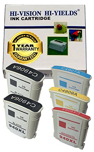 HI-VISION HI-YIELDS Compatible Ink Cartridge Replacement for Hewlett-Packard (HP) 940XL (2 Black, 1 Cyan, 1 Yellow, 1 Magenta, 5-Pack)