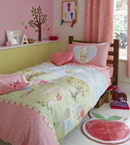 STUNNING TWIN CUTE PINK HORSE PONY FOAL COTTON DUVET SET QUILT COVER