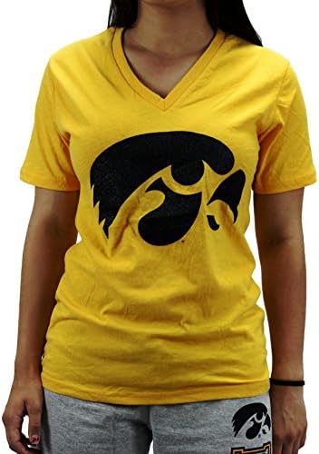 Three Square Women' s NCAA Iowa Hawkeyes V-Neck T-Shirt Black Logo