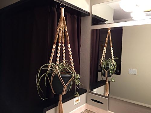 Macrame Plant Hanger VANILLA and TAN 4 WALNUT BEADS Made in USA