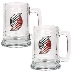 Portland Trail Blazers NBA 2pc 15oz Glass Tankard Set - Primary Logo by Great American Products