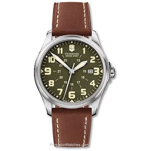 Victorinox Swiss Army Brown Leather Band Green Dial - Men's Watch 241309
