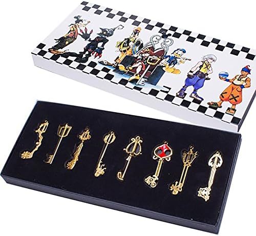 Kingdom Hearts Sora Keyblade Keychain Pendant Necklace Set 8 pcs Gold