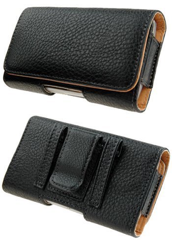 PCMICROSTORE Apple iPhone Black Leather Texture Horizontal Holster Carrying Case With Belt Loop And Clip under The Wireless accessories Store