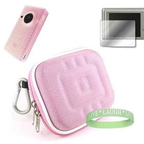 Flip Mino / Flip Mino HD Nylon Pink Carrying Case + Pink Flip Mino / Flip Mino HD Silicone Skin + Flip Mino / Flip Mino HD Screen Protector + Vangoddy tm, Live*Laugh*Love wrist band!!!