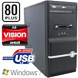 #1702 Front-USB3.0, Windows7 Professional 64BIT, ECO-TEC Gaming / Office / Multimedia PC AMD Llano A8-3870 4x3GHz +ArcticAlpine64/MSI A75MA-P35 FM1 Mainboard/AMD HD6550D DX11 Grafikkarte mit DVI /Crucial 4GB-DDR3 PC1600/500GB SATA2/22x DVD-Brenner DL, 7.1 Sound, GigabitLAN, BeQuiet 300Watt 80PLUS Netzteil