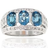 Michael Valitutti 14K White Gold Cambodian Blue Zircon & Diamond Three Stone Ring