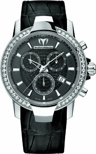 TechnoMarine Women's 609017 UF6 Diamond Bezel Chronograph Black Leather Watch