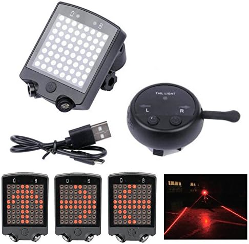 TopBox Bicycle Tail Light Wireless Remote Control,LED Rear Light Turn Warning Signals with 2 Red Laser Safety Warning Line for Cycling- USB Rechargeable, Waterproof, Easy to Install