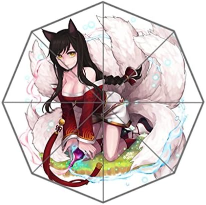 LaHuo Custom Design League Of Legends High Skill Damage Hero Ahri Most Of The Charm Logo Travel Folding Umbrella Auto Open Close Windproof Compact For Easy Carrying Firm Durable Lifetime Guarantee Umbrella
