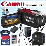 Canon VIVIA HF-R10 20x Optical Zoom 8GB Dual Flash Memory Digital Camcorder in Red and 16GB Deluxe Accessory Bundle