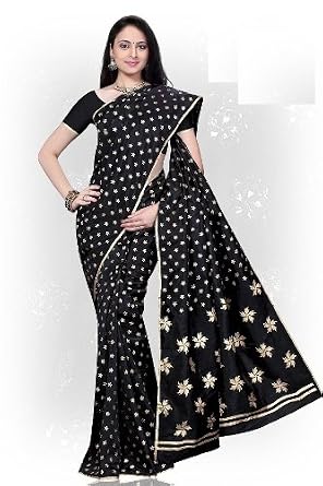 Black Art Silk Bangalore Sari Saree Printed tapeta Silk