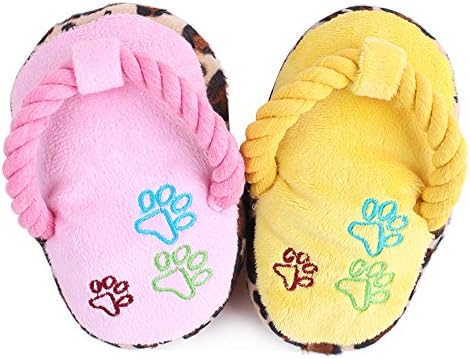 Rachel Pet Products Flip Flops Shaped Plush Squeaking Dog Toys, 2 Colors Random, 2 pcs per pack