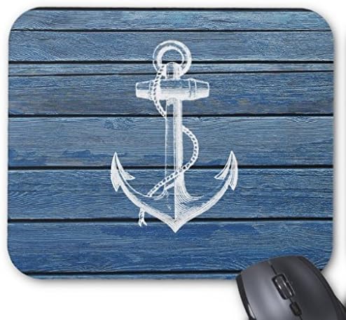 lisaKim White Anchor And Vintage Blue Wood Office&Gaming Rectangle Mouse Pad in 250mm*200mm*3mm