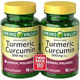 Spring Valley Whole Herb Turmeric Curcumin Dietary Supplement Capsules, 500 mg, 90 count, 2 pk
