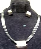 32, Exquisitely Made Silver and Black Rectangle Pendant on Five Stran Long Chain Necklace for Women...