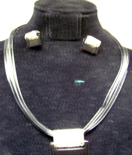 Click here to buy 32, Exquisitely Made Silver and Black Rectangle Pendant on Five Stran Long Chain Necklace for Women....